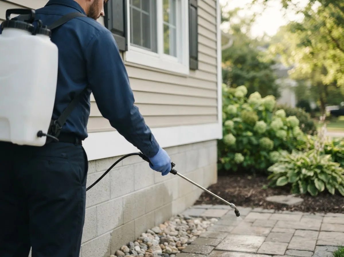 Pest control technician inspecting a home in Walworth, WI